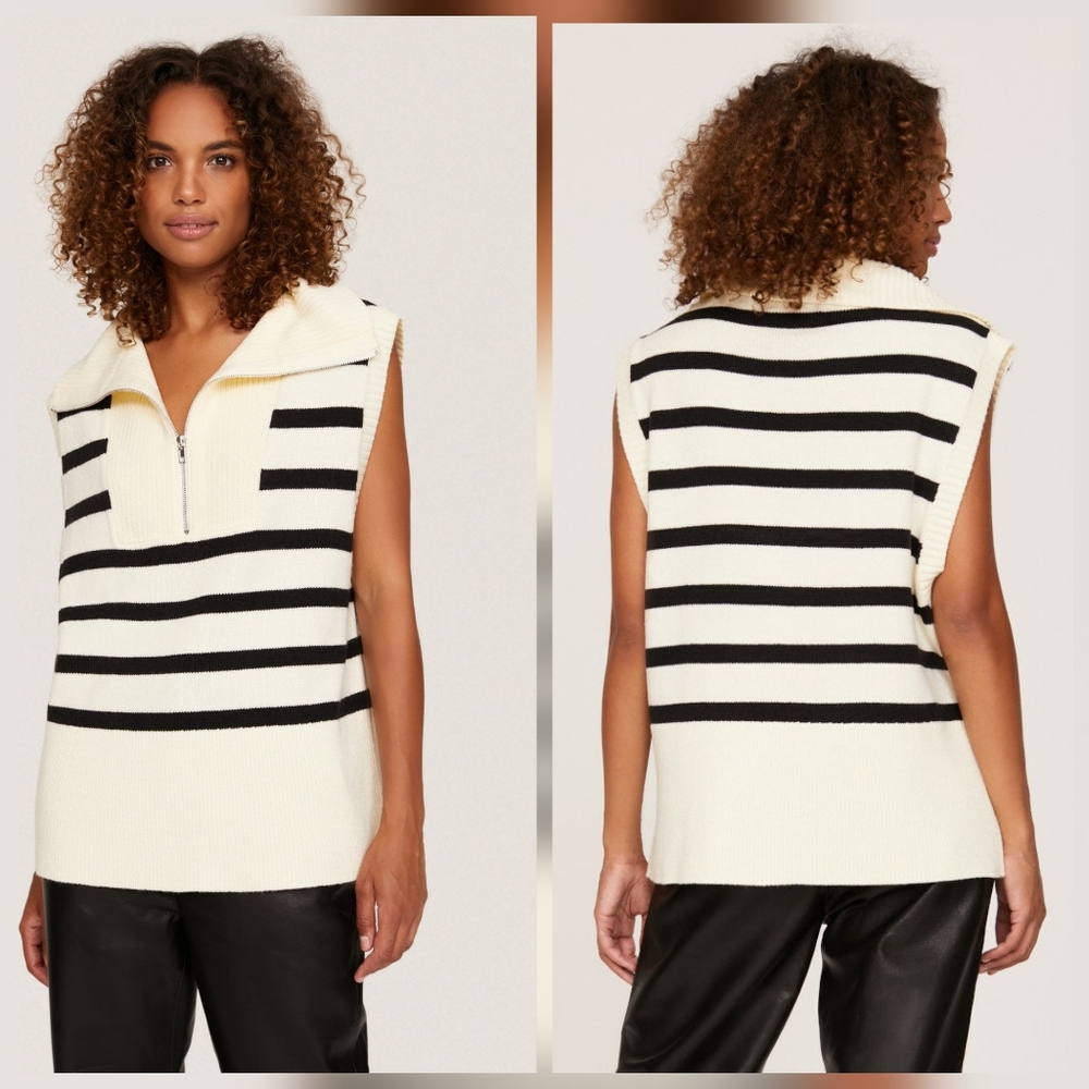 WEWOREWHAT Half Zip Sweater Vest Off-white Knit Acrylic Sleeveless Size M
